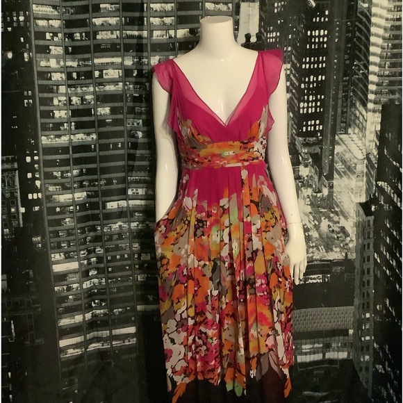 BCBGMaxazria Floral Silk Maxi Dress with Pockets - Picture 3 of 11